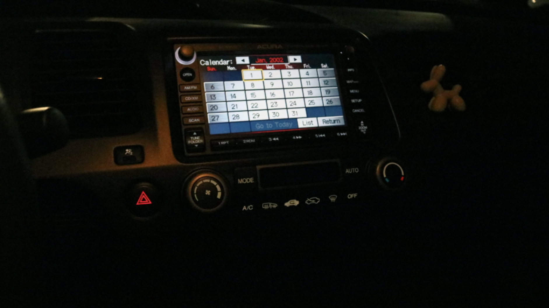 The stuck calendar in a Honda navigation system