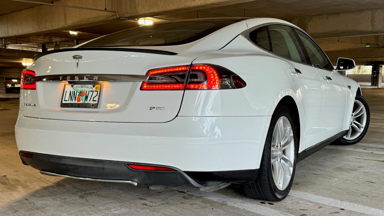 White 2013 Model S P85 Rear